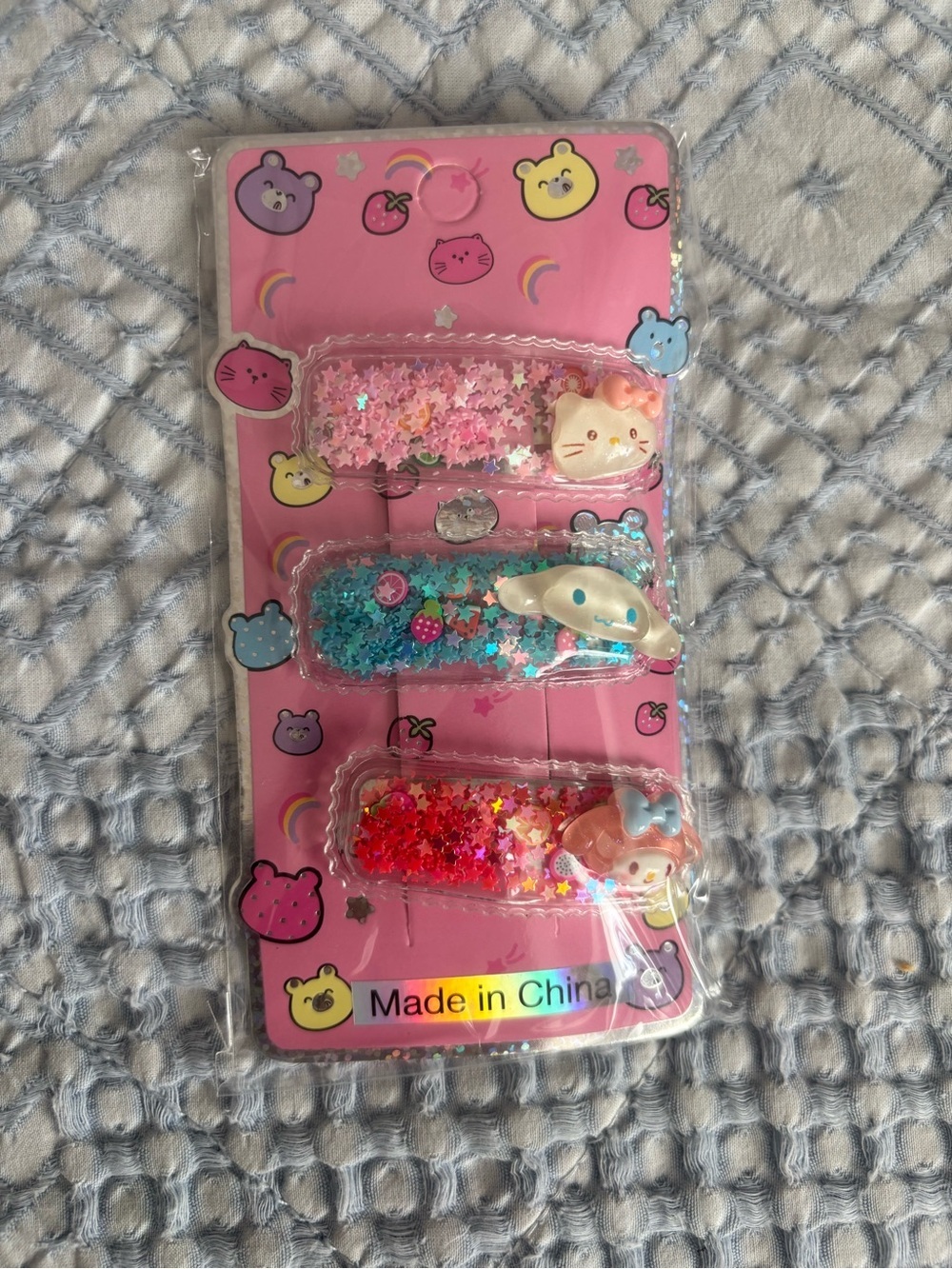 Cute Glitter Sanrio Hair Clips - Pink, Teal, Red